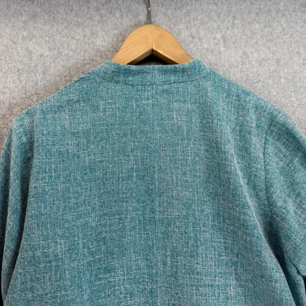 Signature Collection by Fridaze Linen Blend Open Front Jacket Topper Teal Blue M
